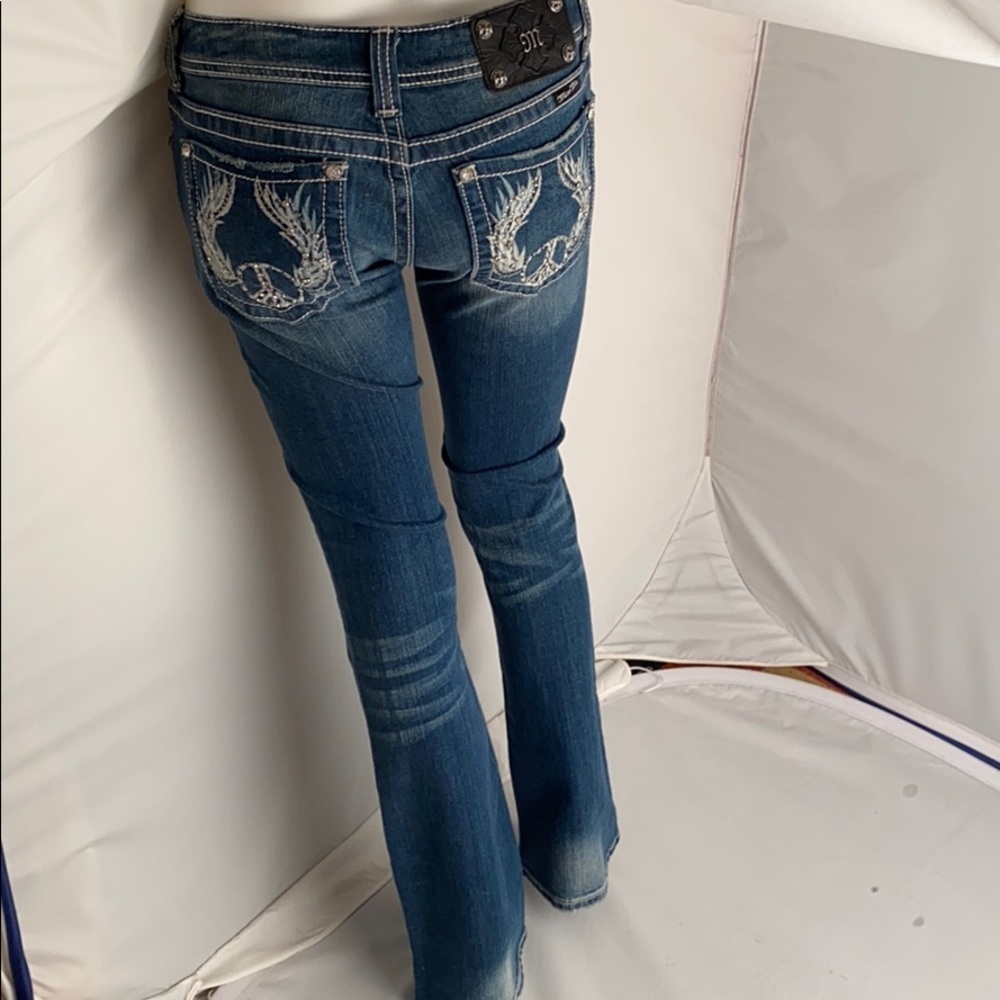 Miss Me JP5162 peace sign embroidered bootcut blue jeans 28x34 - Picture 7 of 15